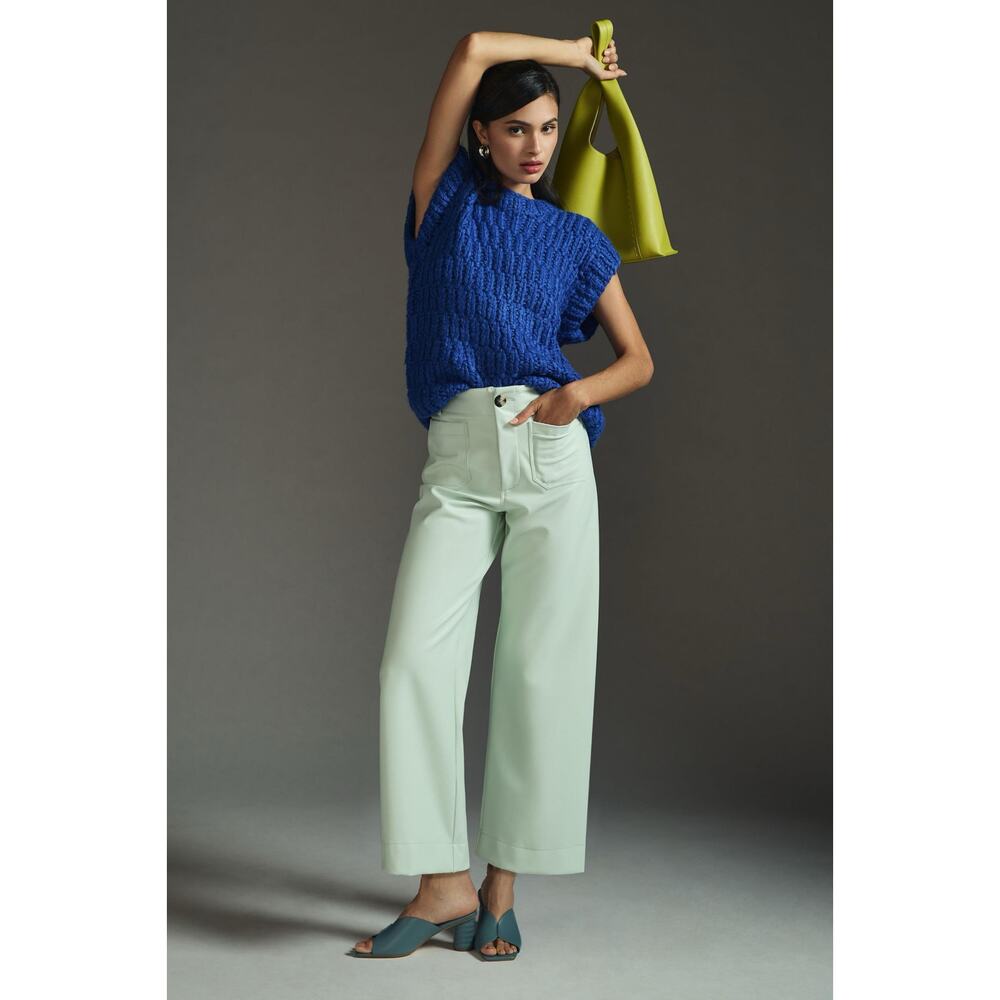 NEW Anthro Maeve The Colette Cropped Wide Leg Faux Leather Edition Mint Size 32 - Picture 6 of 13